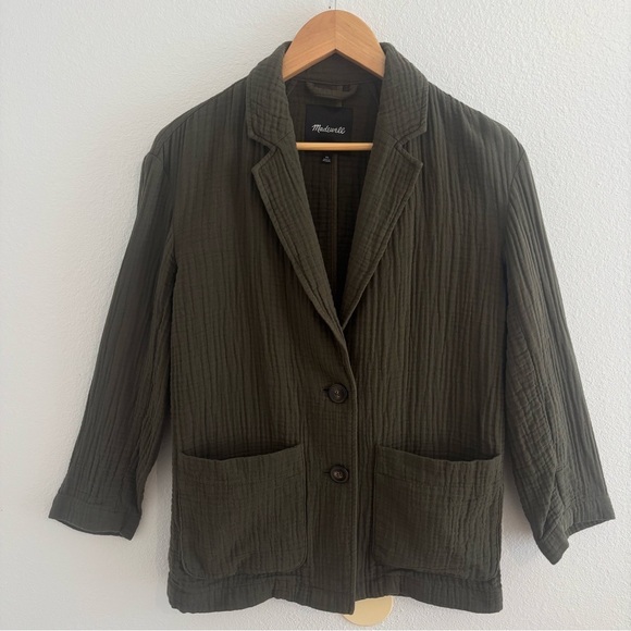 Madewell Jackets & Blazers - Madewell Gauze Crinkle Blazer Jacket Size XS Olive Green 100% Cotton